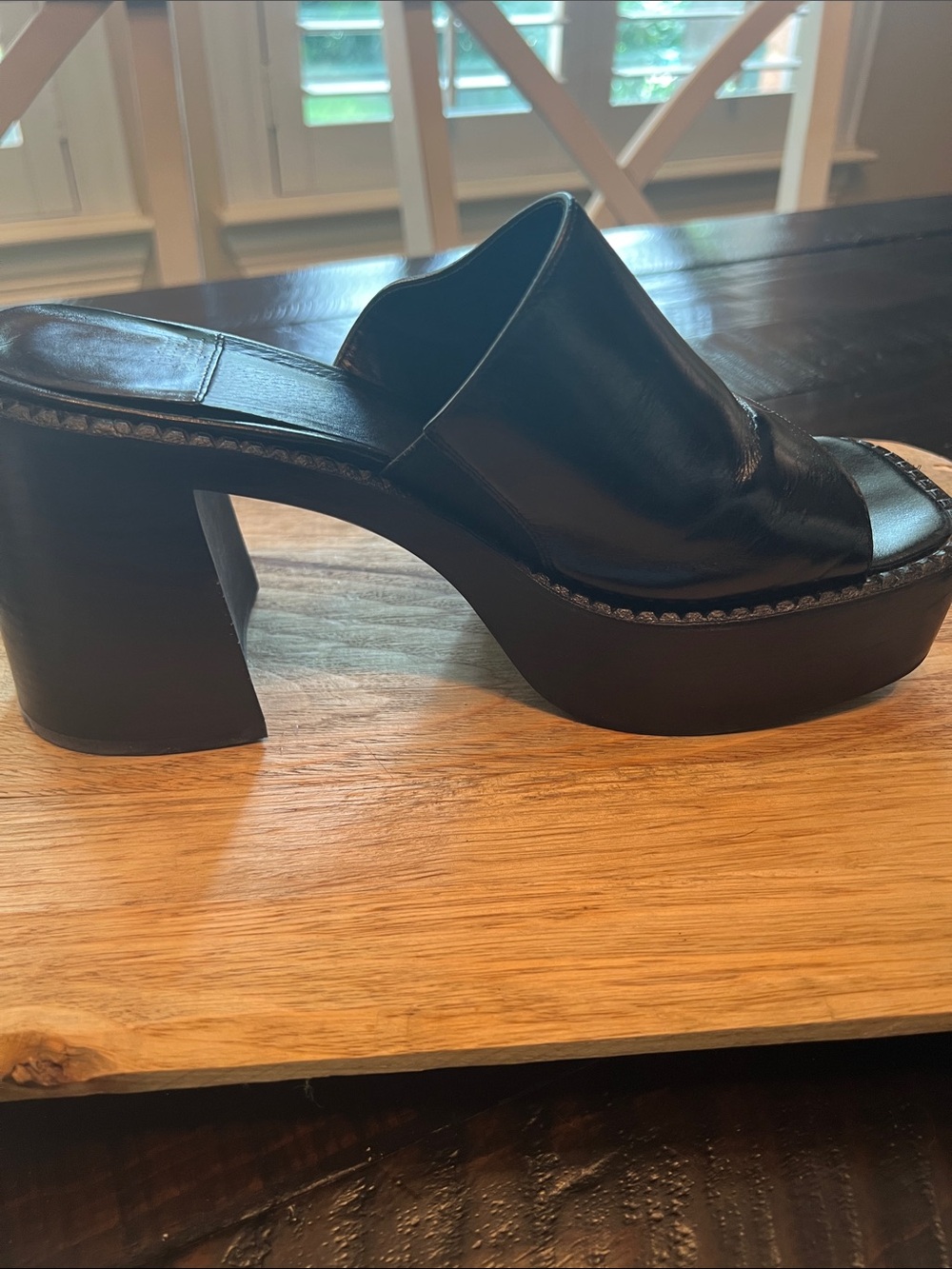 Jeffrey Campbell Black Leather Platform Open-Toe Mule Heels - Picture 6 of 13